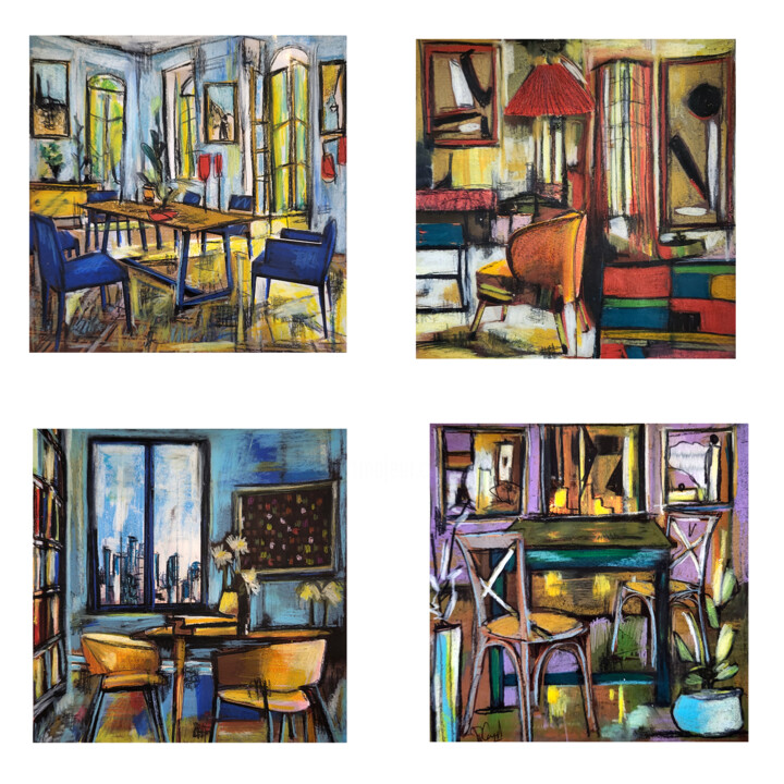 Peinture intitulée "Les intérieurs de d…" par Muriel Cayet, Œuvre d'art originale, Crayon