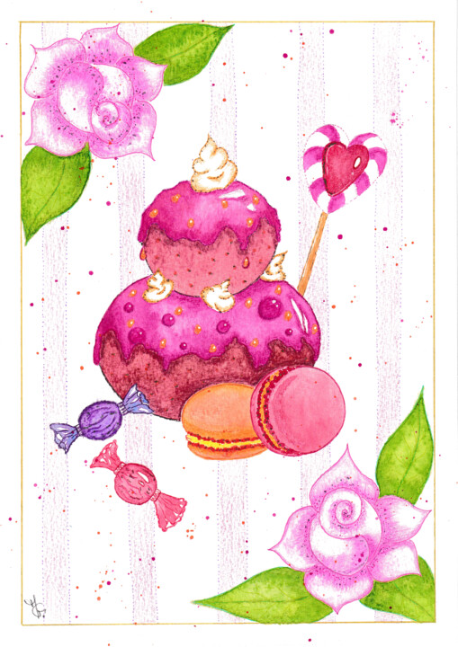 Religieuse à la rose - Aquarelle 绘画, 11.7x8.3 in