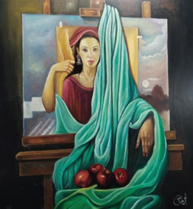 LADY AND APPLES Schilderij, 39,4x27,6 in