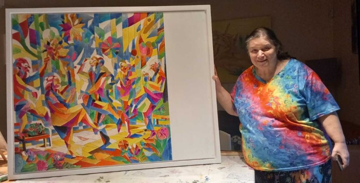 Peinture intitulée "Le jardin de la joie" par Audran, Œuvre d'art originale, Pigments