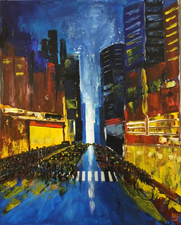 Nuit sur New-York 2 Schilderij, 19,7x15,8 in