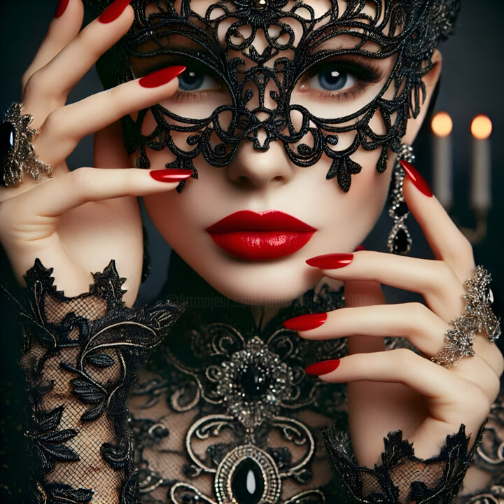 Femme masqué sexy rouge noir design 数字艺术