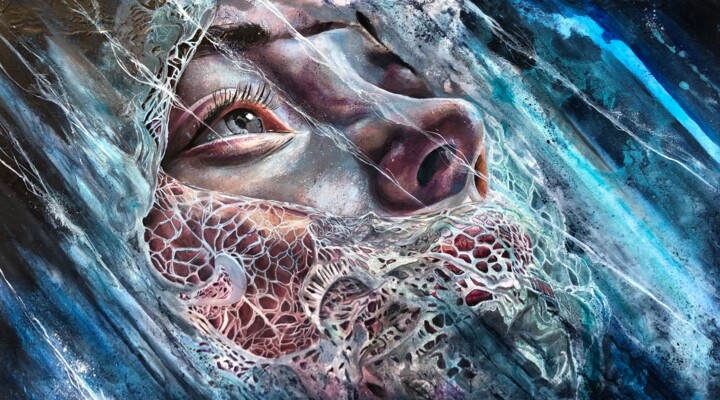 Painting titled "Love Side Effects" by Gianluca Fascetto, Original Artwork, Oil Mounted on Wood Stretcher frame
