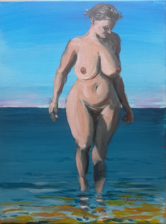 Sortie du bain. Acrylique sur toile 绘画, 15.8x11.8 in