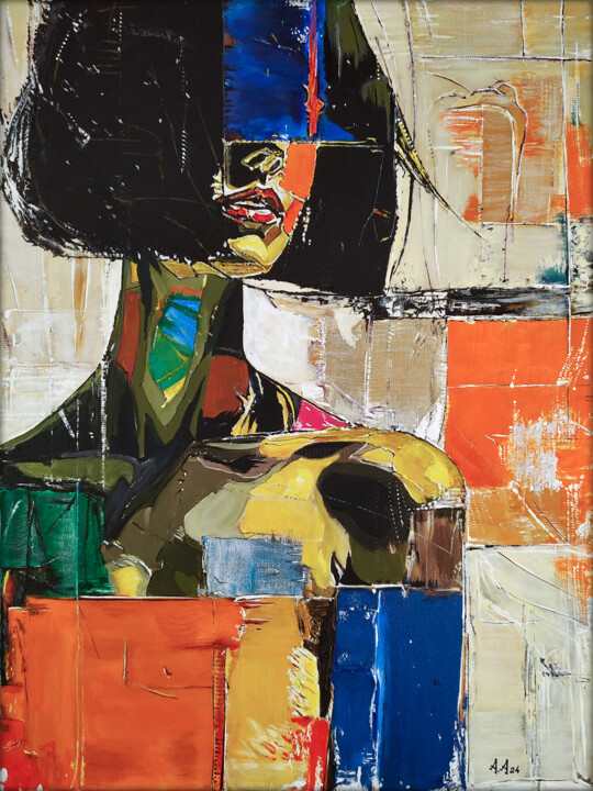 Painting titled "Patchwork Harmony" by Alexander Aksyonov, Original Artwork, Acrylic Mounted on Wood Stretcher frame