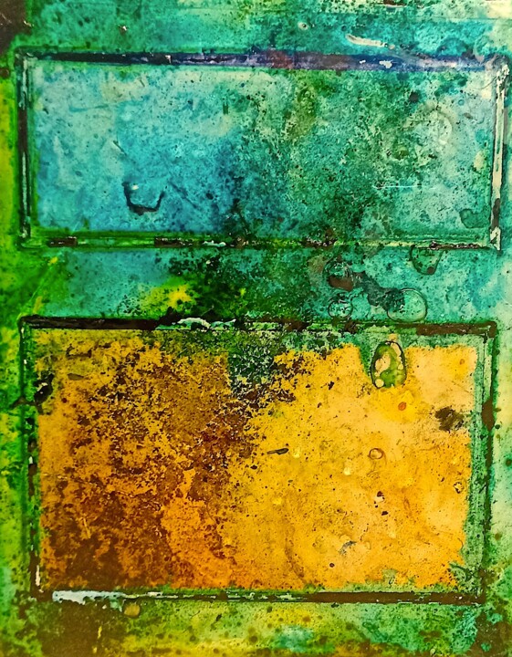Water field. Watercolor and epoxy abstract painting 绘画, 11.8x9.8 in