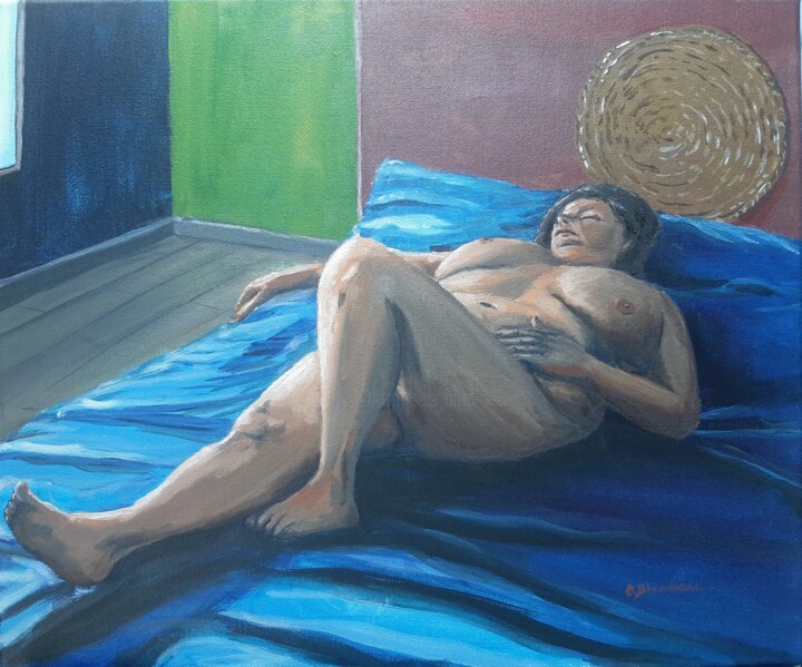Vague à l’âme. Acrylique et huile sur toile de lin 绘画, 20.1x18.1 in