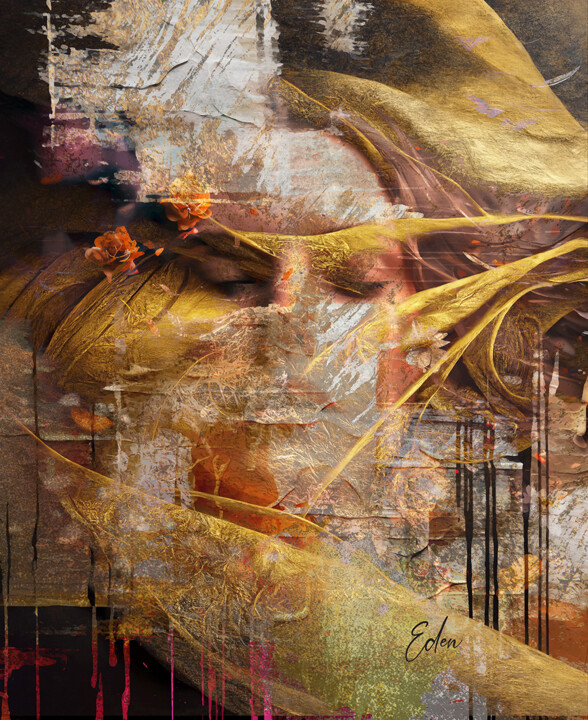 Arts numériques intitulée "Woman in gold" par Eden, Œuvre d'art originale, Peinture numérique Monté sur Aluminium
