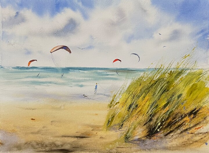 Painting titled "Dunes on the Northe…" by Yana Ivannikova, Original Artwork, Watercolor