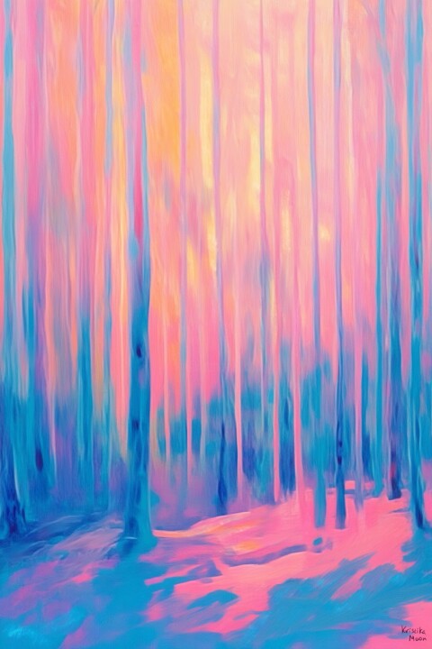 Schilderij getiteld "Enchanted Winter Fo…" door Kristika, Origineel Kunstwerk, Digitaal Schilderwerk