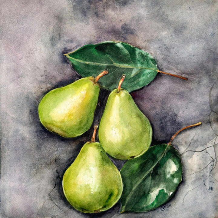 Whispers Through the Wall: Green Pears 2 绘画, 11.8x11.8 in