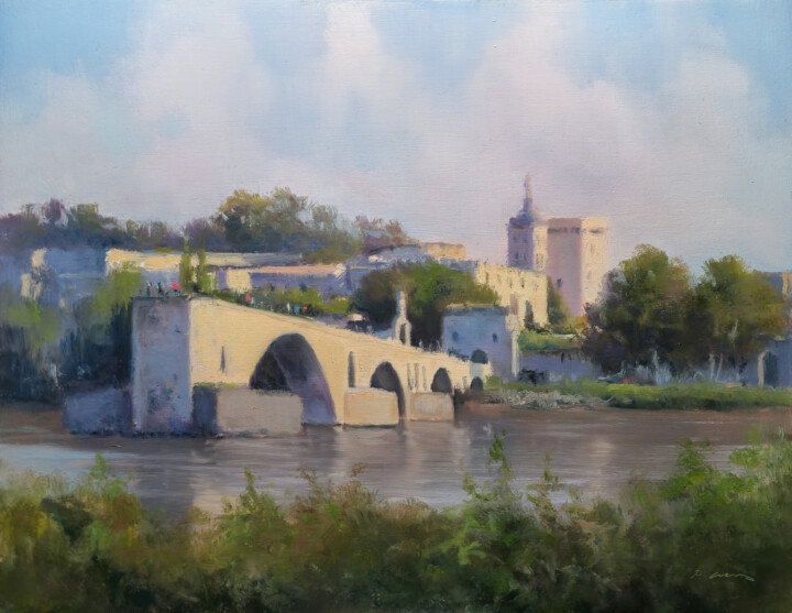 Peinture intitulée "Avignon vue depuis…" par Pascal Giroud, Œuvre d'art originale, Huile