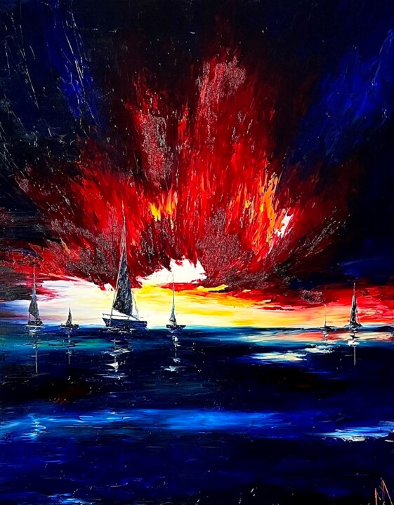 Sails Under Fire 绘画, 39.4x31.5 in