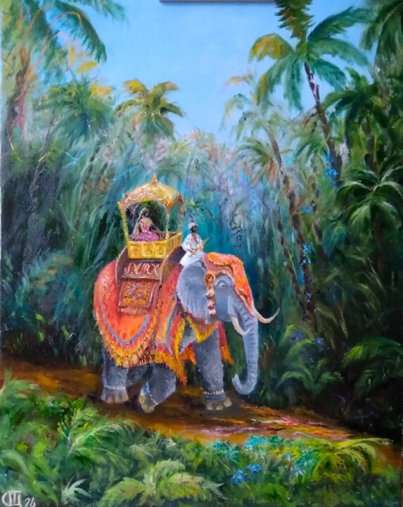 painting "India" 绘画, 19.7x15.8 in