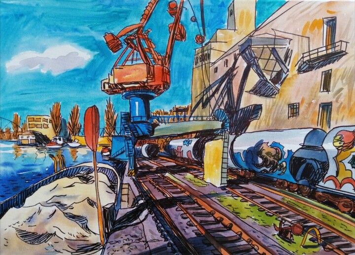 Sunset at the Dock Pittura, 19,7x27,6 in