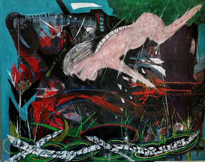 Painting titled "La caduta" by Alfio Catania Bruciovento, Original Artwork, Acrylic