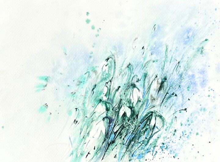 Painting titled "Snowdrops Watercolor" by Yana Ivannikova, Original Artwork, Watercolor