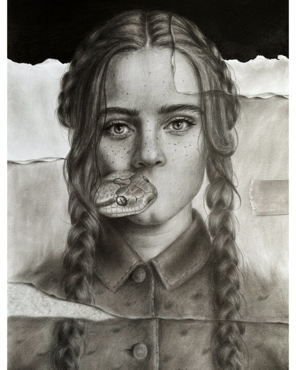 Girl with a snake 图画, 16.5x11.4 in