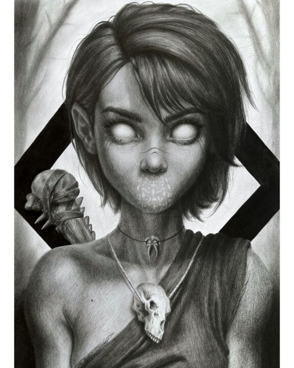 Prehistoric portrait of a girl 图画, 16.5x11.7 in