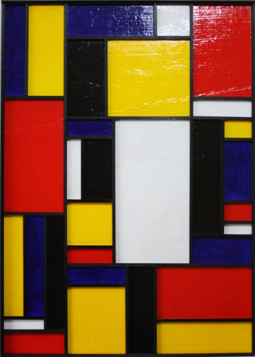 Painting titled "ABSTRACTION  CONSTR…" by Bertrand Delogne, Original Artwork, Acrylic Mounted on Wood Stretcher frame