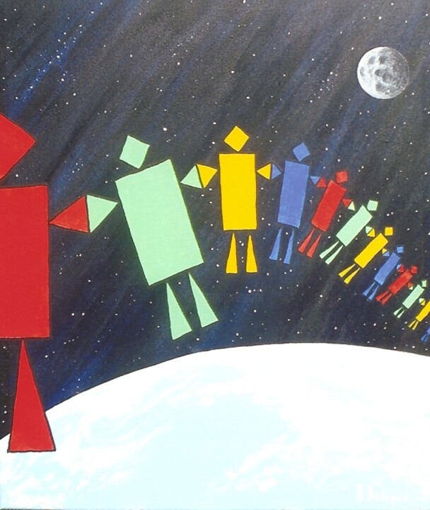 LA CHAINE DE L'ESPOIR AUTOUR DU MONDE 绘画, 21.7x18.1 in