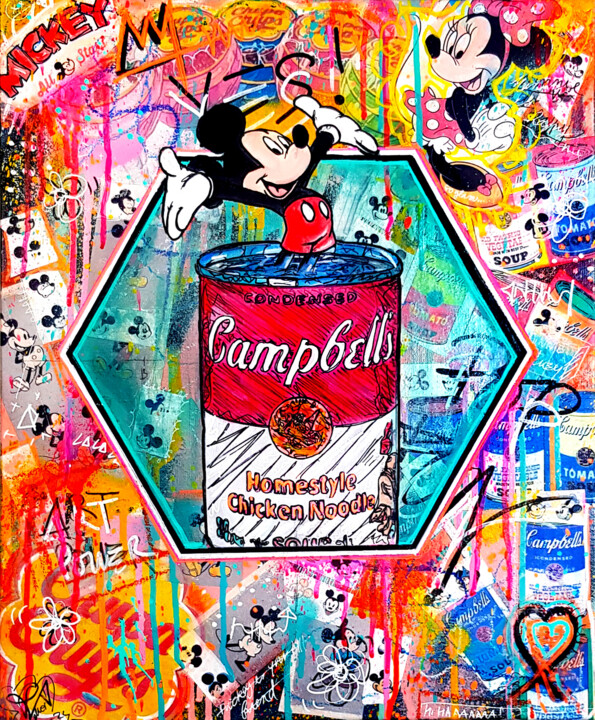 Tableau Street Art Mickey Campbell Soupe Graffiti Pop Art 绘画, 18.1x15 in