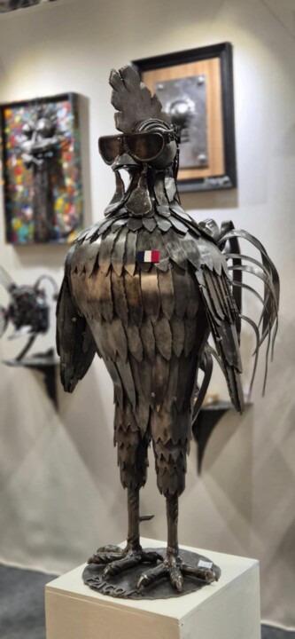 Sculpture intitulée "Hei Hei le coq fran…" par Pacom, Œuvre d'art originale, Métaux