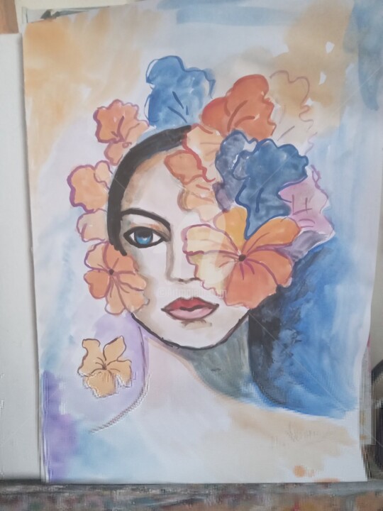 Pintura titulada "Flower woman" por Veronica Dinca, Obra de arte original, Acuarela