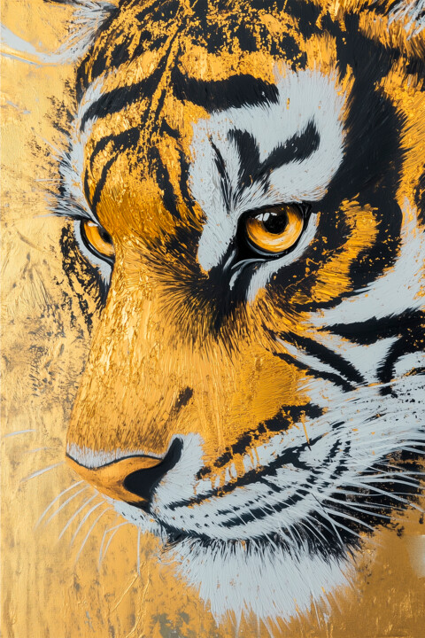 Golden Tiger Acrylic Painting 绘画, 29.5x19.7 in