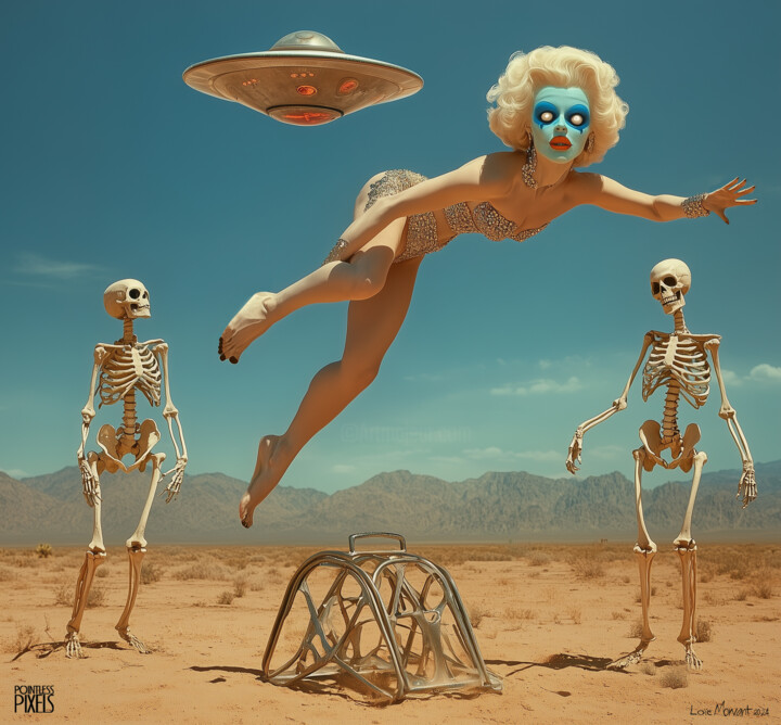 Digital Arts titled ""Out of Control v2"" by Pointless Pixels, Original Artwork, AI generated image Mounted on Wood Stretche…