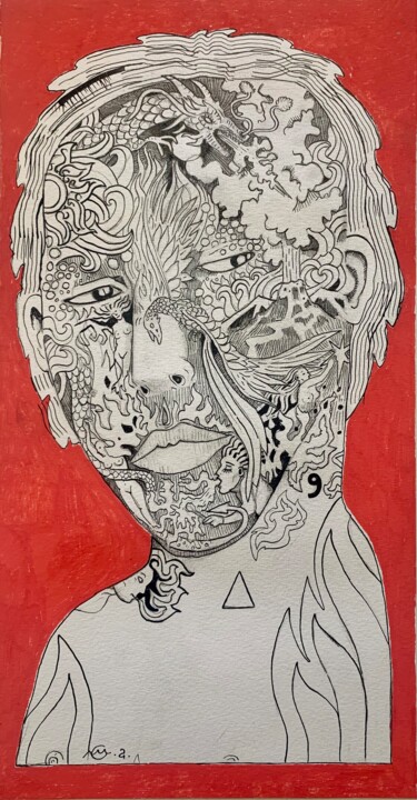 Les quatre éléments : le feu Tekening, 17,9x9,8 in