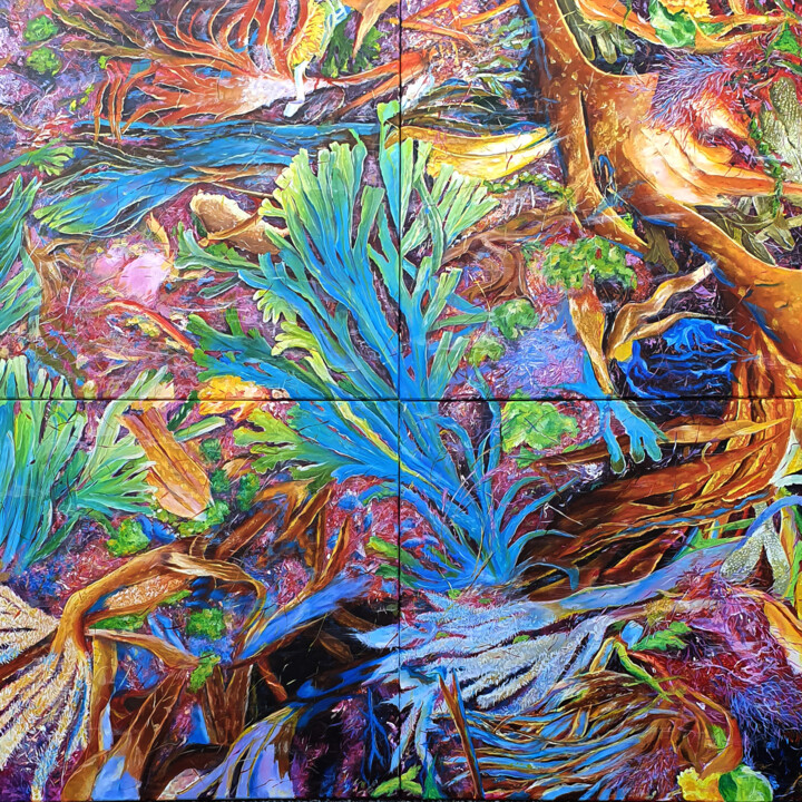 Algues - Les couleurs de la mer - Quadriptyque Tablo, 63x63 in