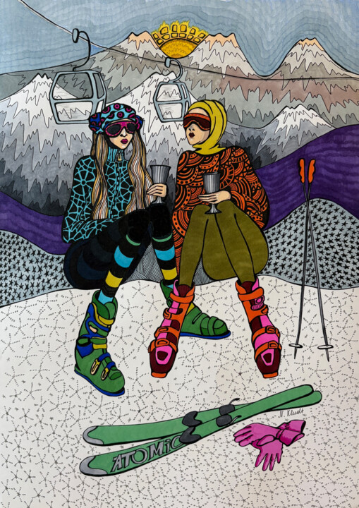 "Ski in St.Moritz" #2 图画, 16.5x11.8 in