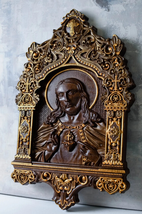 ICON OF THE SACRED HEART OF JESUS 雕塑, 11x7.1 in