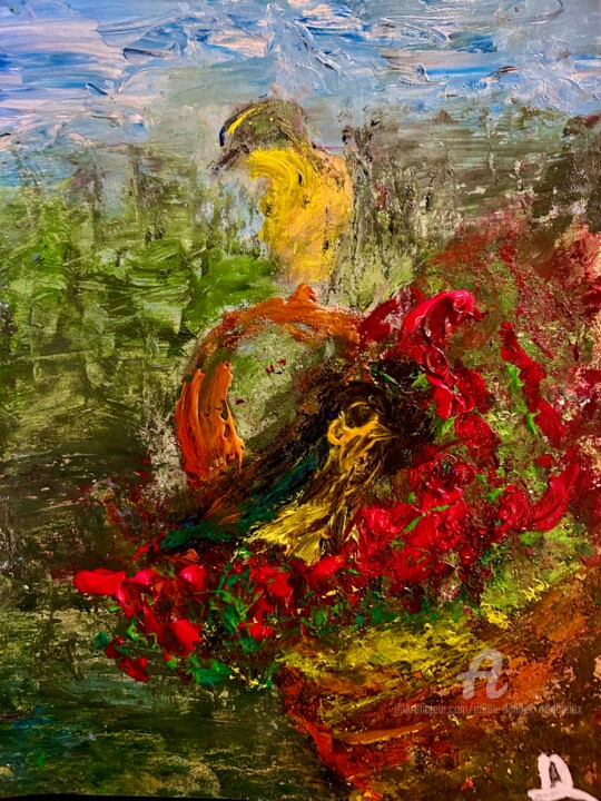 Oiseaux sur un panier