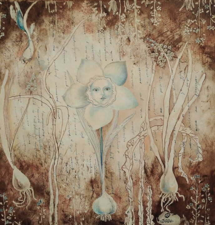 Grass memory/ Sepia flower 绘画, 11x10.8 in