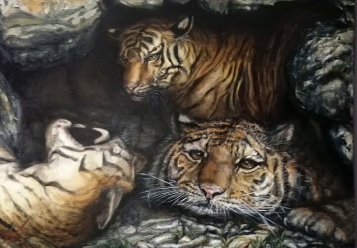 Animals, Amur tigers - We want to live,, 绘画, 27.6x39.4 in