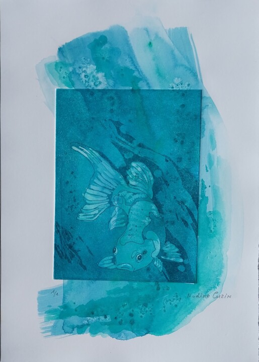 Carpe Koï dans l'eau 印花与版画, 7.7x5.7 in