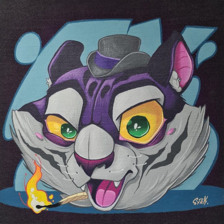 Hat cat Pintura, 15,8x15,8 in