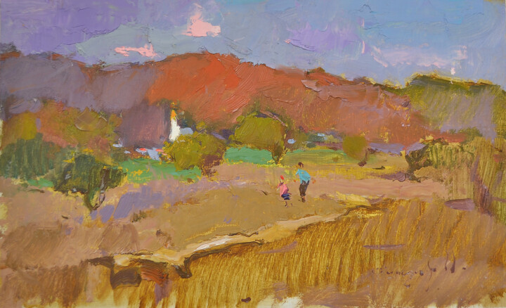 On the Way to the Village 绘画, 11.8x19.3 in