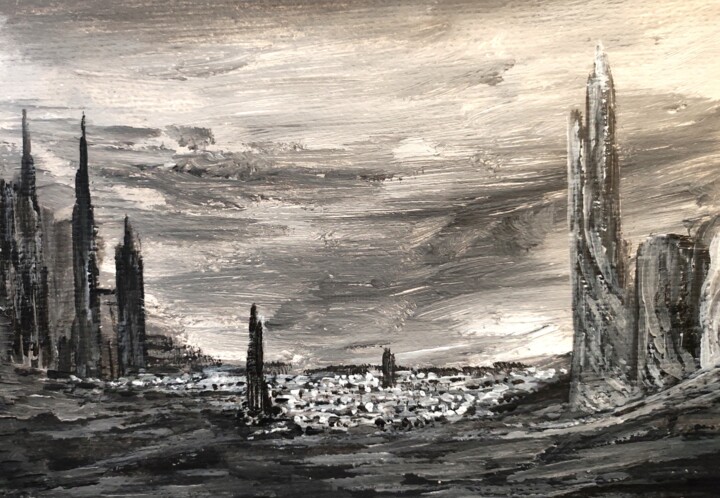 Painting titled "White Tower of Power" by Milto Sideris, Original Artwork, Acrylic