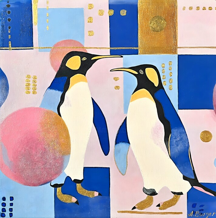 Olympic Penguins 绘画, 15.8x15.8 in