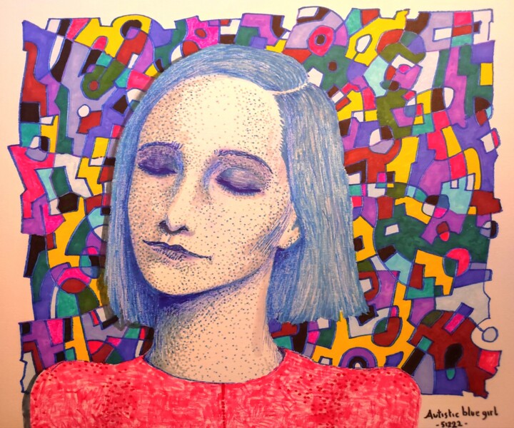 Girl humbly presenting her art 그림, 8.3x11.8 in