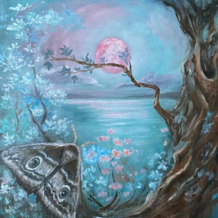 The Night Moth and the Moon 绘画, 19.7x19.7 in