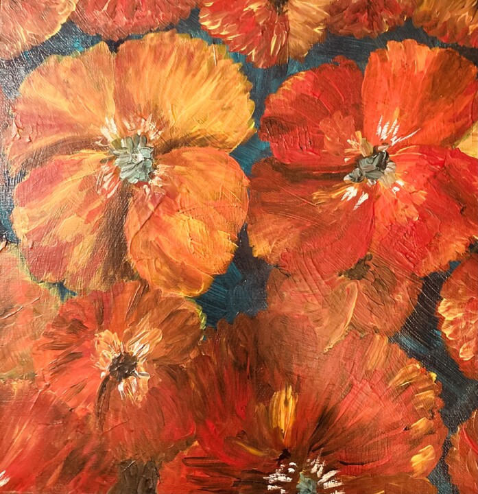 Painting titled "Fleurs" by Petrusnp (Pierre Trarieux), Original Artwork, Acrylic Mounted on Cardboard