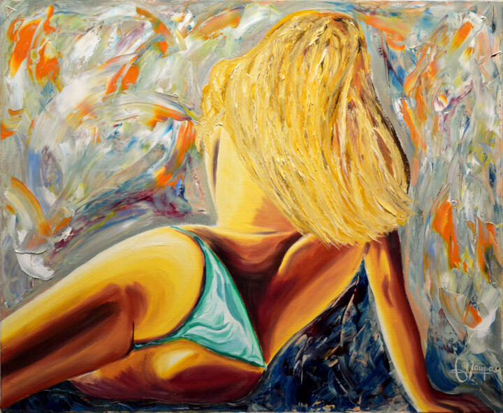 Peinture intitulée "Monokini vert" par Jacques Maupas, Œuvre d'art originale, Huile Monté sur Châssis en bois