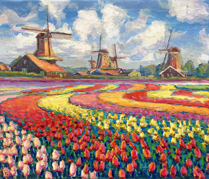 "Field with tulips" Tablo, 21,6x25,5 in