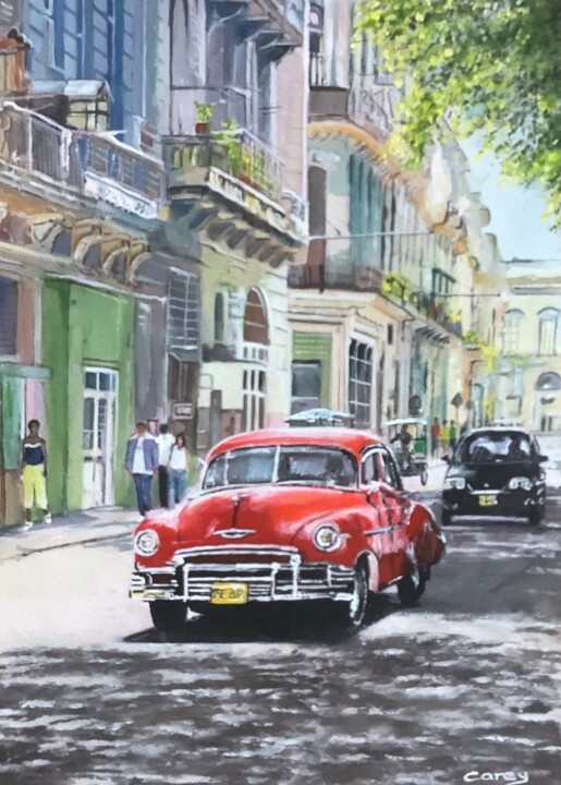 Peinture intitulée "Havana, hot day in…" par Darrencareyart Darren Carey, Œuvre d'art originale, Aquarelle Monté sur Carton