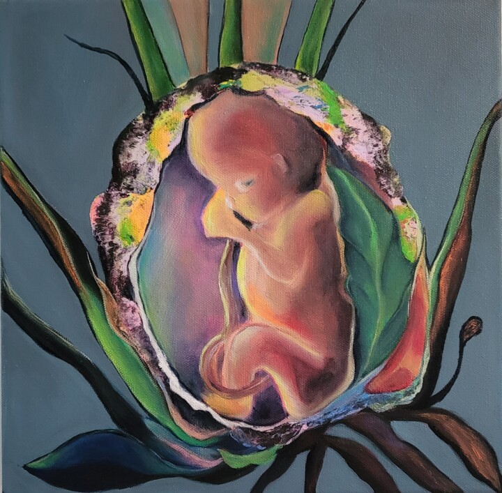 "Embryo of Life in the Flower of the Universe." Painting, 11.8x11.8 in
