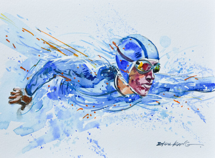 Swimmer in Action 2 绘画, 11x8.3 in